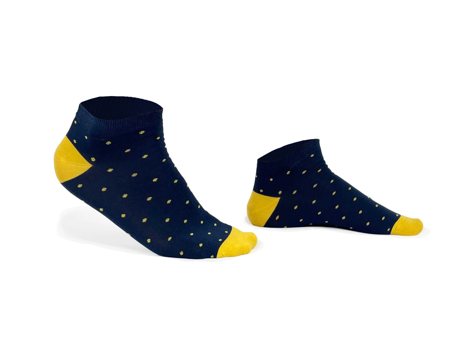 socquettes fantaisie à motifs en coton hommes femmes bleu marine pois jaunes